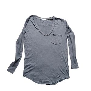 NEW We The Free Dark Gray Long Sleeve Top Sz S V Neck Grunge Distressed